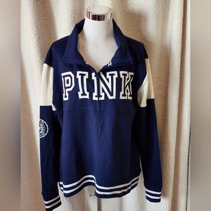 PINK VS Victoria's Secret Pullover Sweatshirt Quarter Zip Navy and Cream Size L